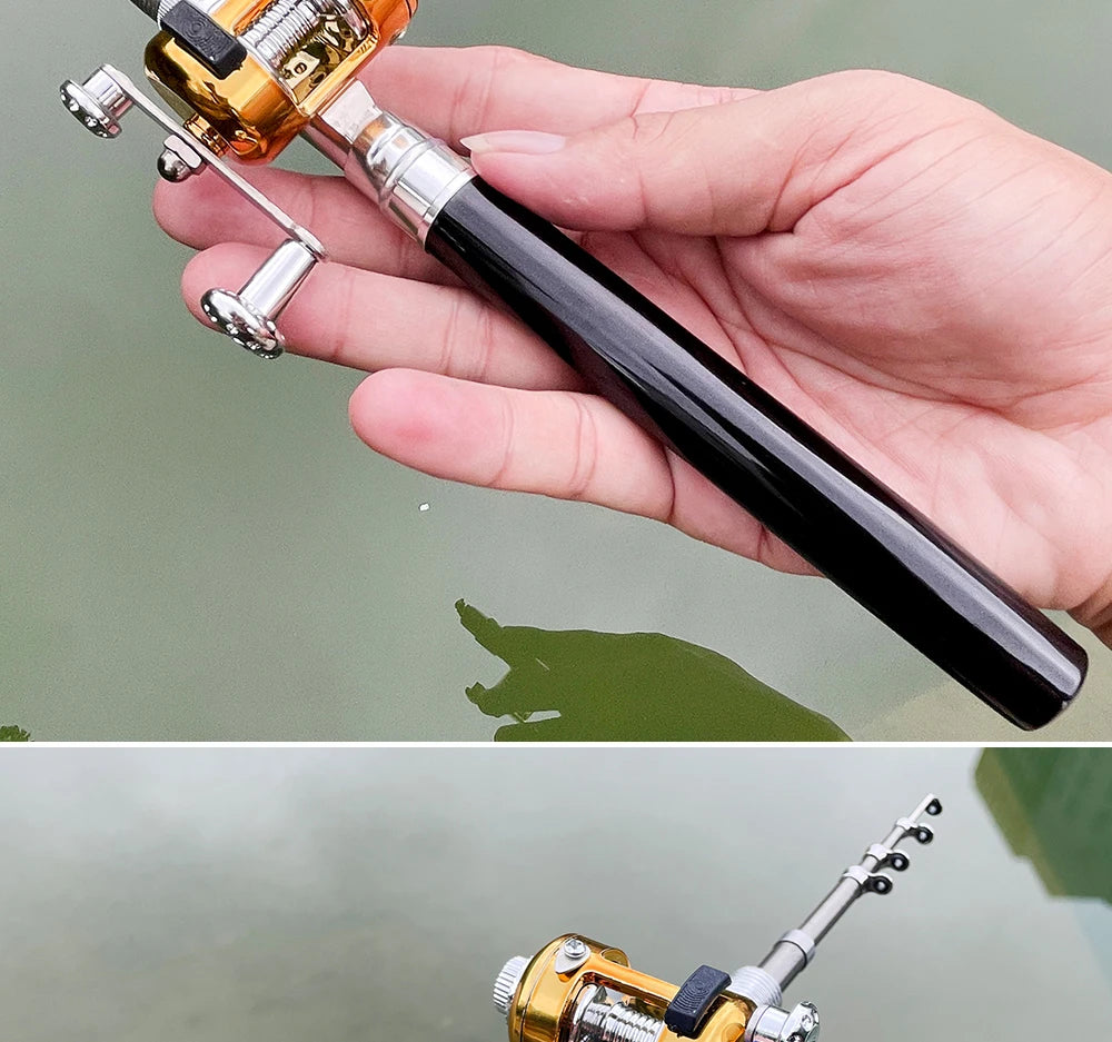Asher Daniel Grand Outdoors: Mini Fishing Rod Reel Combo Set | Mini Telescopic Pocket Pen Fishing Rod | Pole + Reel