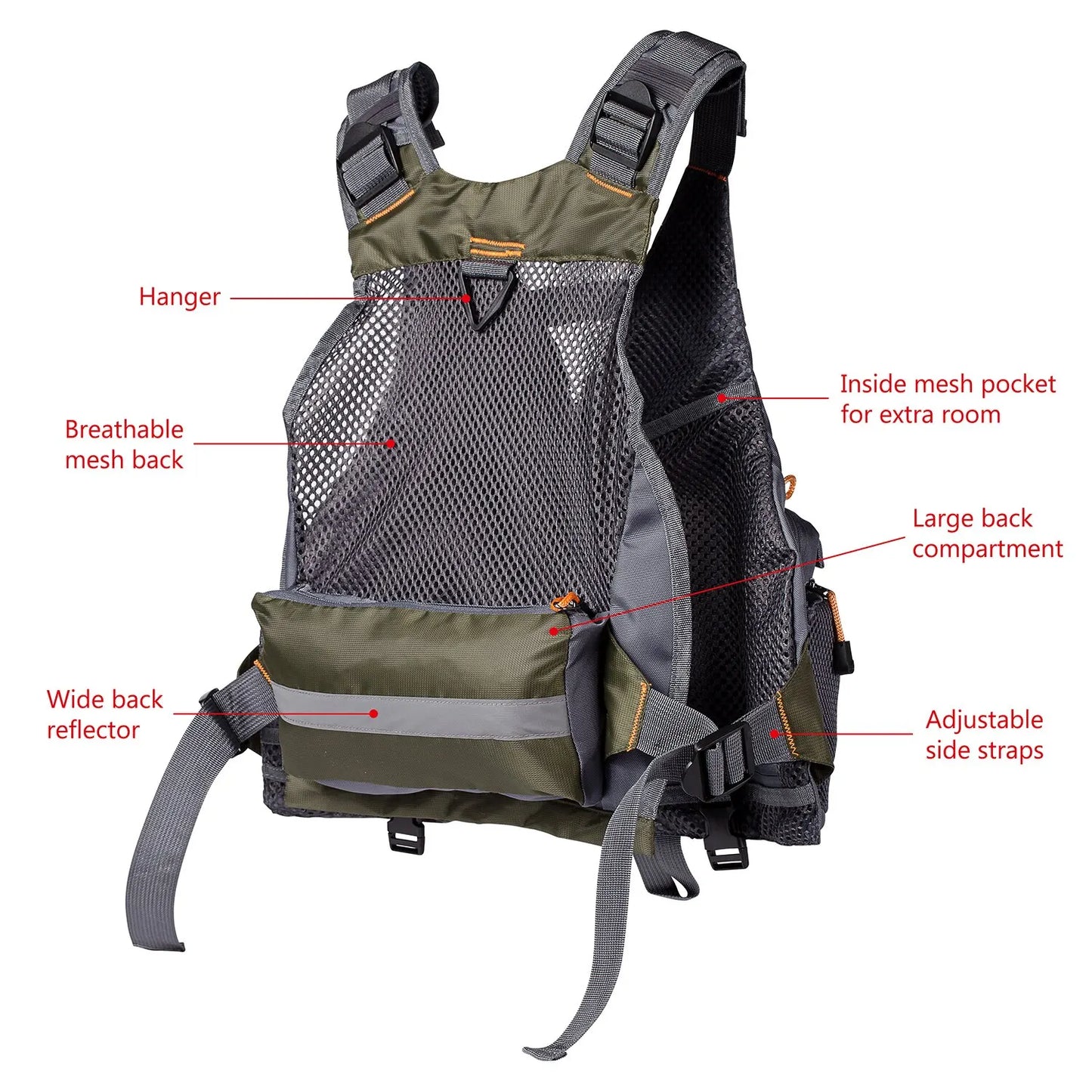 Asher Daniel Grand Outdoors: Breathable Fishing Vest | Outdoor Sports Fly Swimming Adjustable Vest | Fishing Tackle