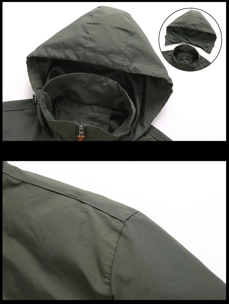 Asher Daniel Grand Outdoors: Hiking Waterproof Jacket | Men's New Autumn Casual Sports Detachable Hooded Coat | Field Mountain Climbing | Travel Thin Windbreaker