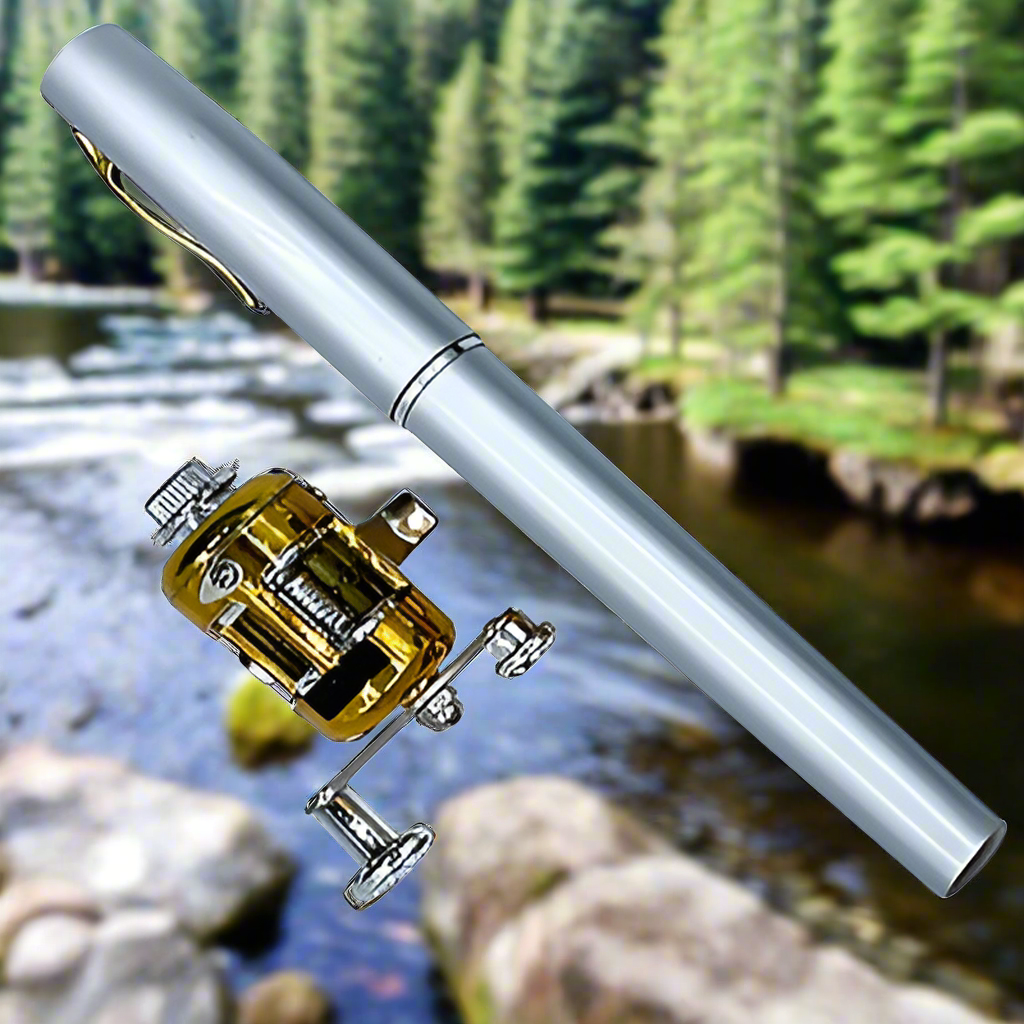 Asher Daniel Grand Outdoors: Mini Fishing Rod Reel Combo Set | Mini Telescopic Pocket Pen Fishing Rod | Pole + Reel