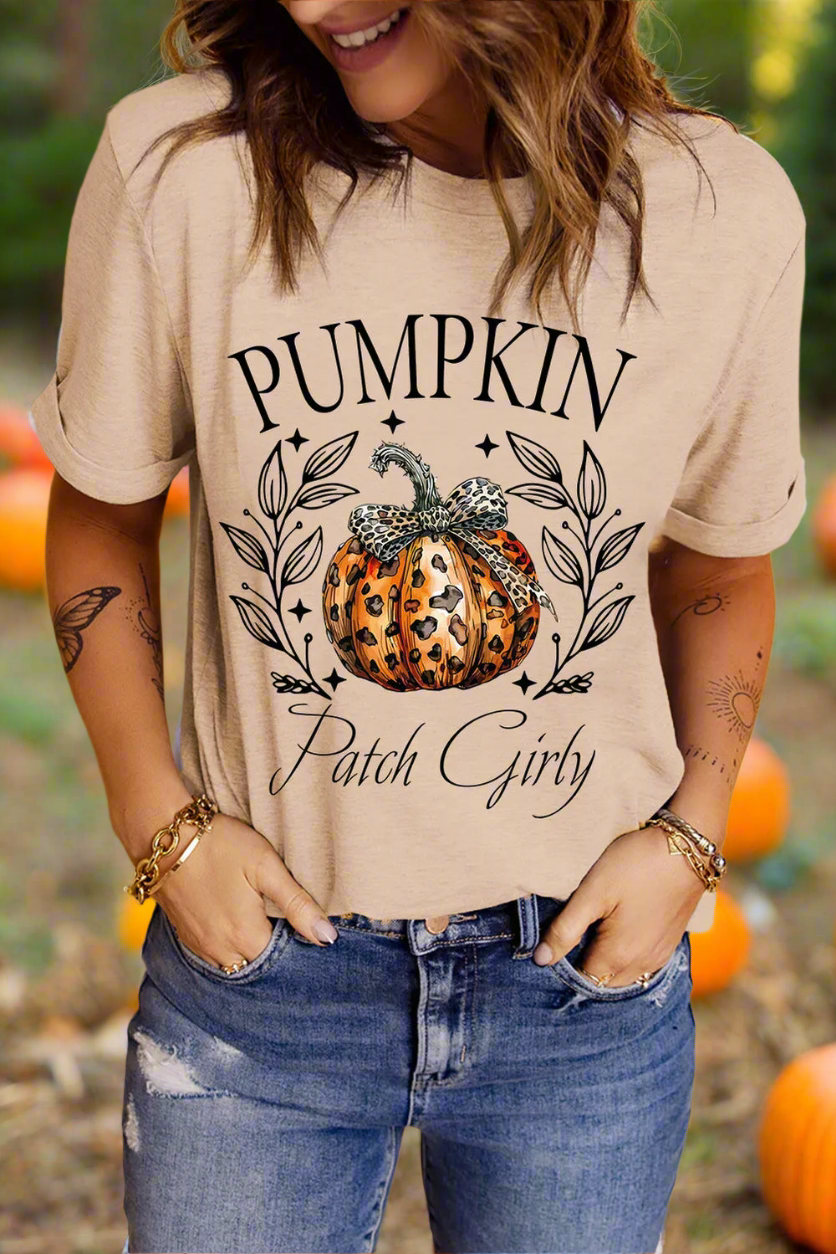 Pumpkin Graphic Round Neck Short Sleeve T-Shirt