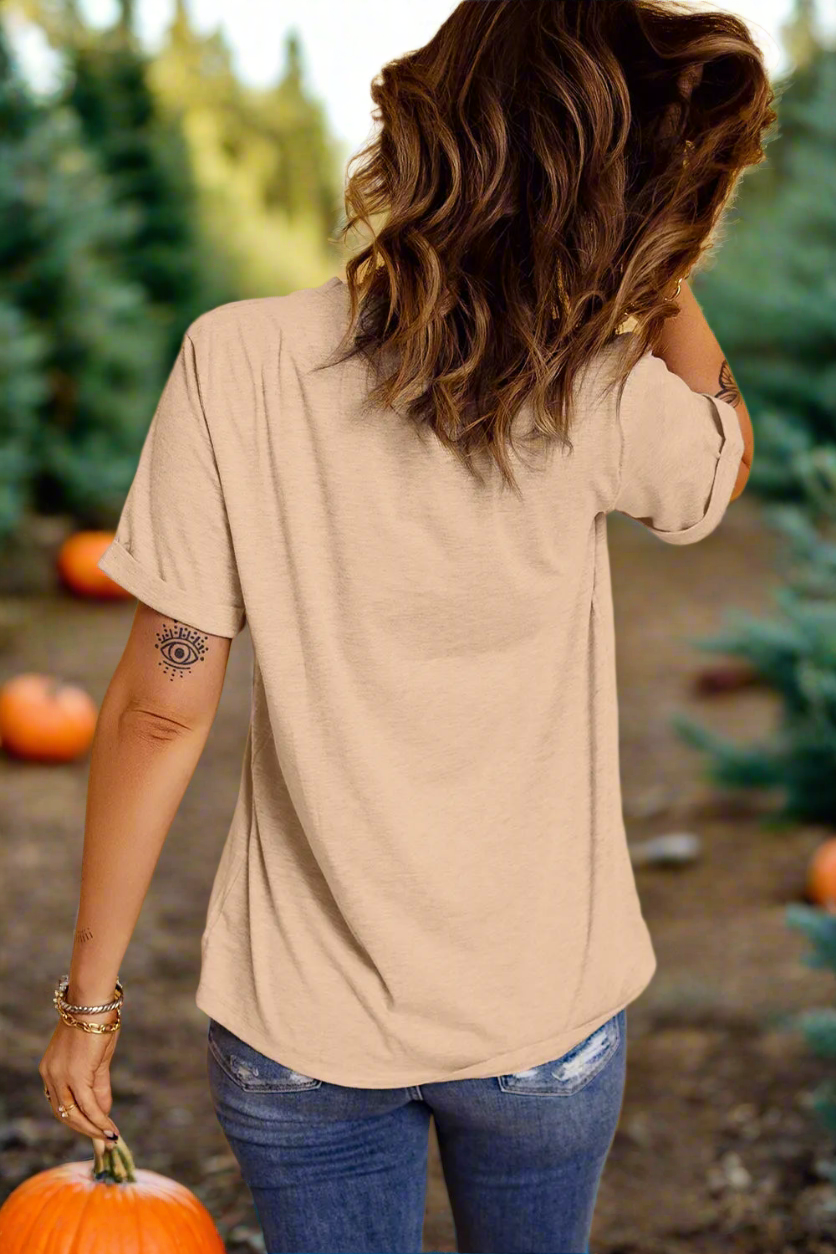 Pumpkin Graphic Round Neck Short Sleeve T-Shirt