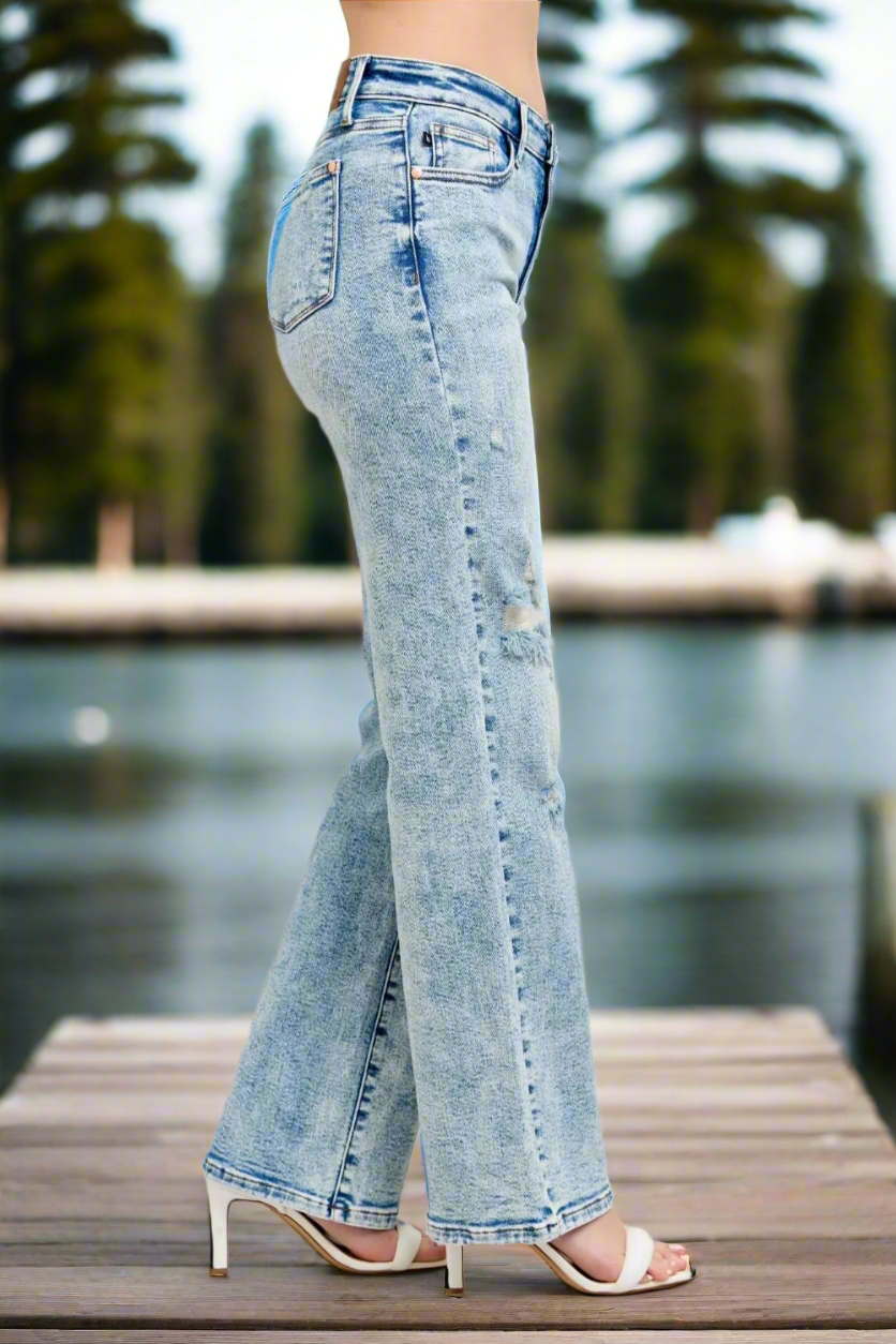 Judy Blue Full Size Hw Mineral Wash Destroy 90's Straight Jeans
