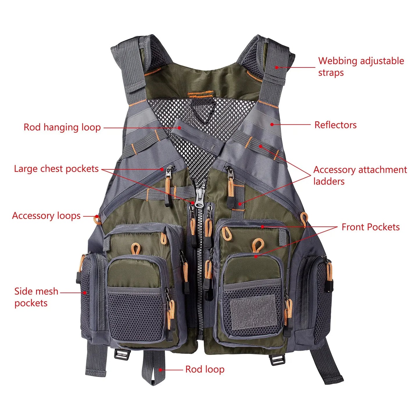 Asher Daniel Grand Outdoors: Breathable Fishing Vest | Outdoor Sports Fly Swimming Adjustable Vest | Fishing Tackle