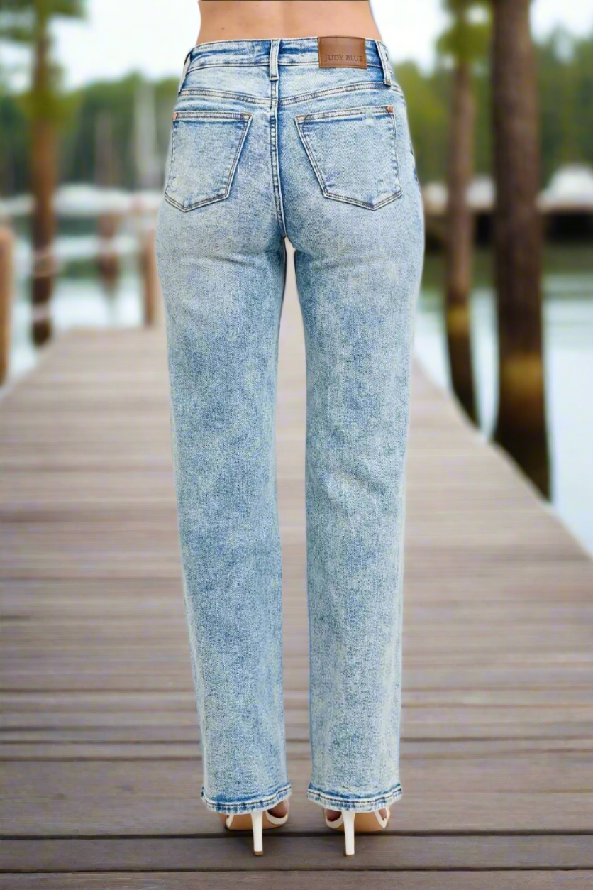 Judy Blue Full Size Hw Mineral Wash Destroy 90's Straight Jeans