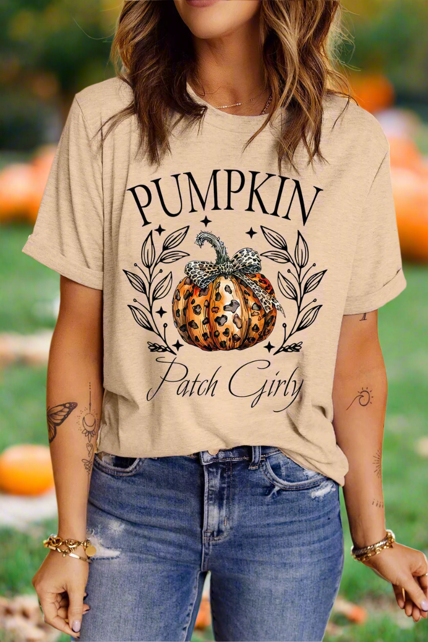 Pumpkin Graphic Round Neck Short Sleeve T-Shirt