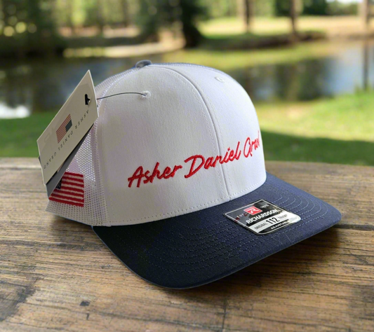 Asher Daniel Grand - 'Simply Grand' - Embroidered Snapback Trucker Cap (Navy/White/Red Stitch)