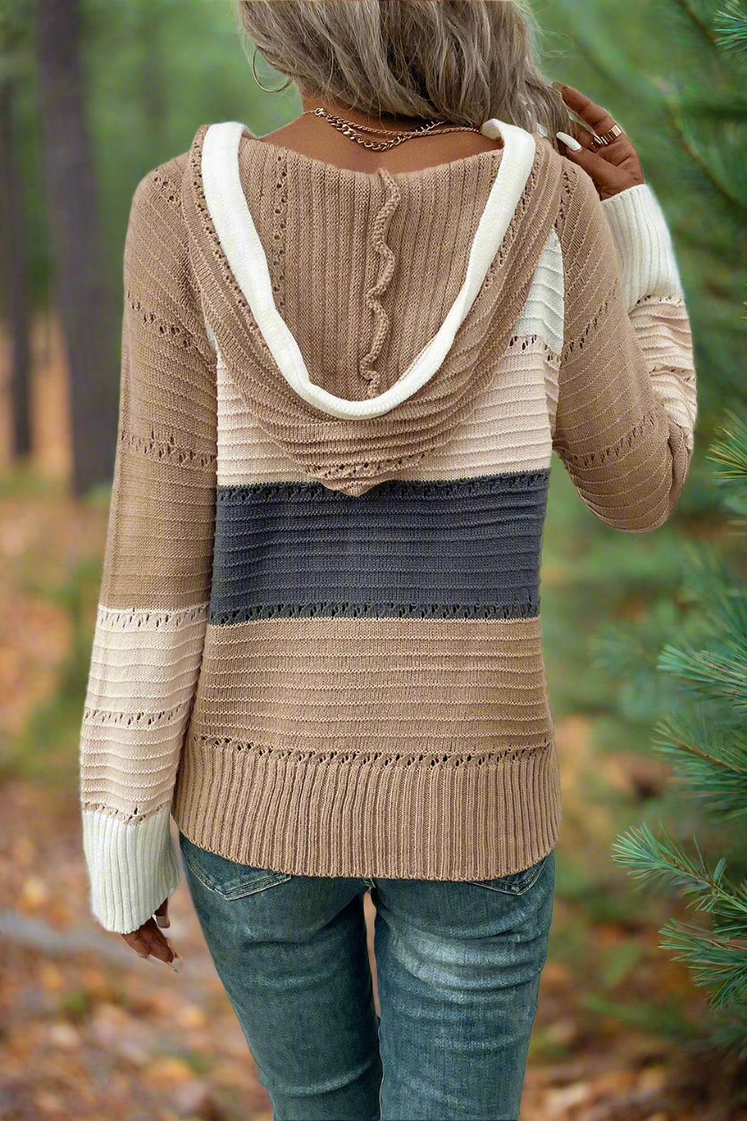 Cozy Perfee Color Block Drawstring Hooded Sweater