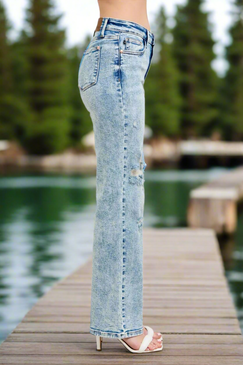 Judy Blue Full Size Hw Mineral Wash Destroy 90's Straight Jeans