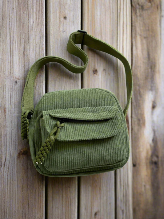 Corduroy Crossbody Bag with Adjustable Strap