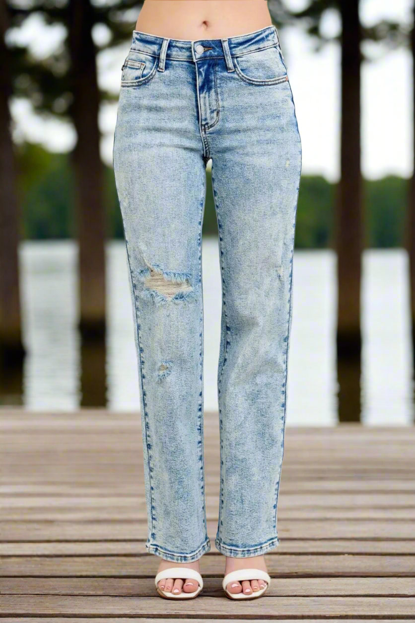 Judy Blue Full Size Hw Mineral Wash Destroy 90's Straight Jeans