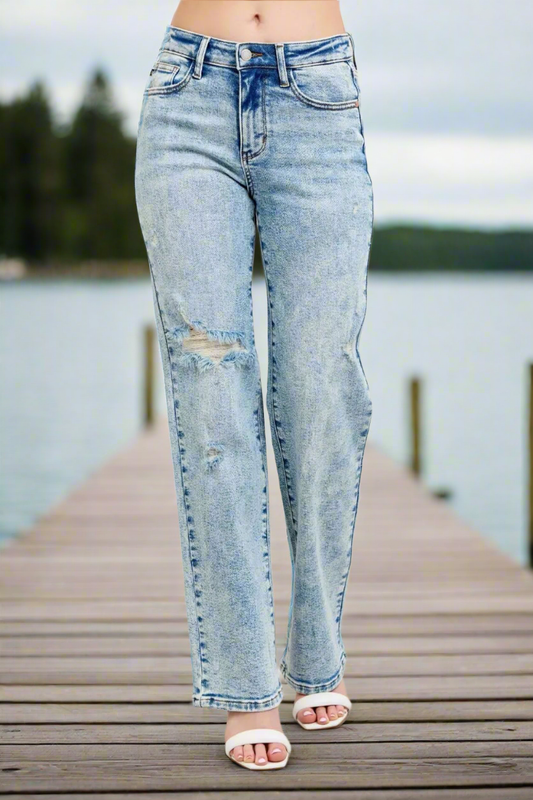 Judy Blue Full Size Hw Mineral Wash Destroy 90's Straight Jeans