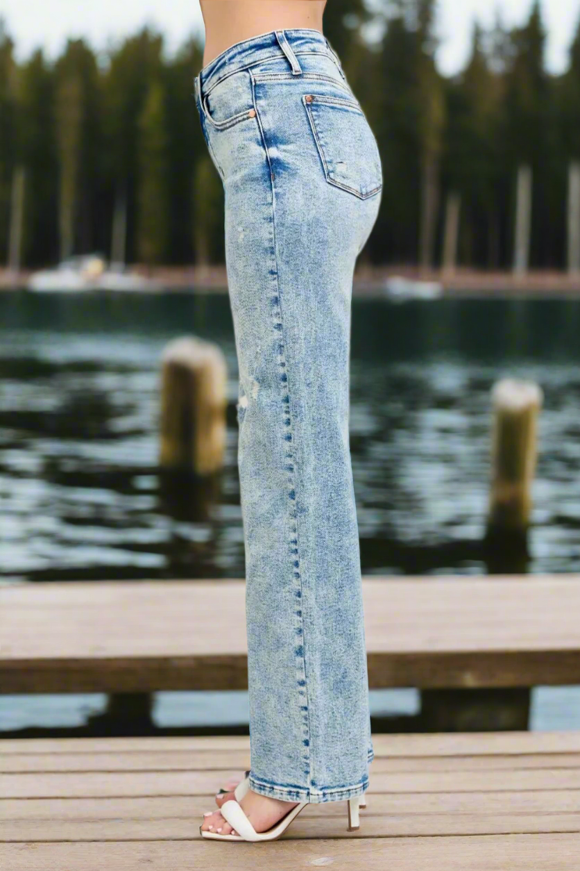Judy Blue Full Size Hw Mineral Wash Destroy 90's Straight Jeans