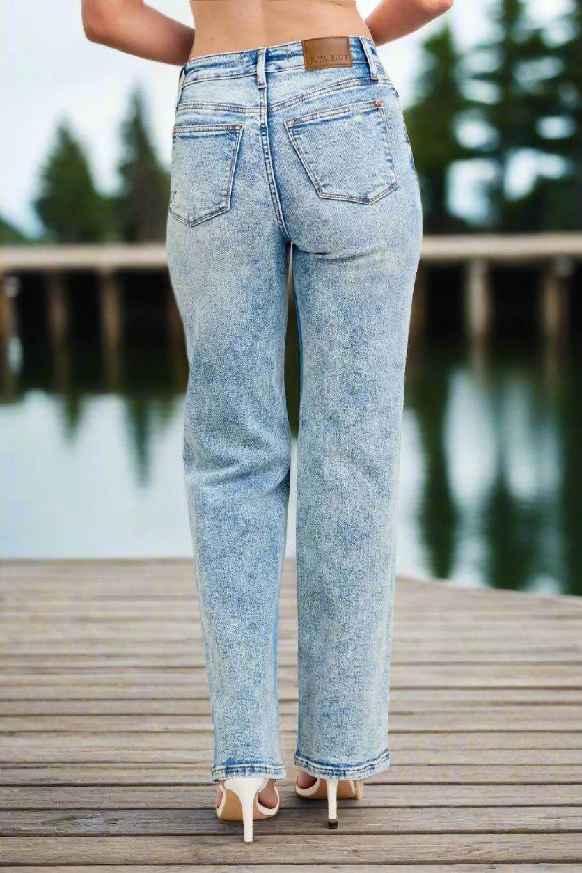 Judy Blue Full Size Hw Mineral Wash Destroy 90's Straight Jeans